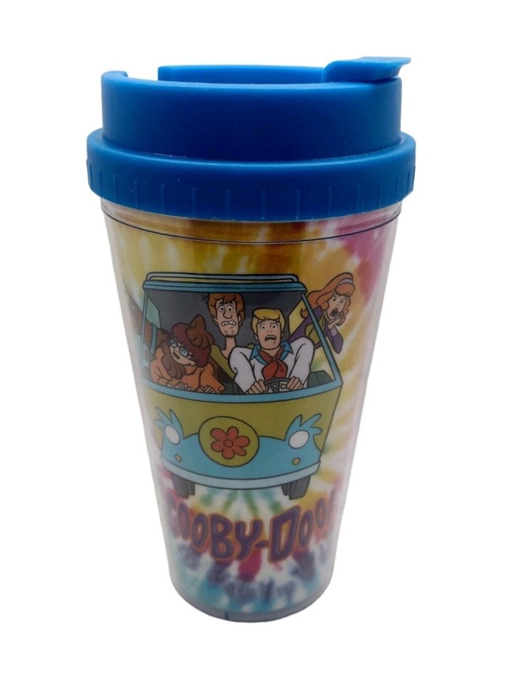 Scooby Doo 16oz Travel Cup Tumbler Silver Buffalo Tie Dye Plastic Screw Top